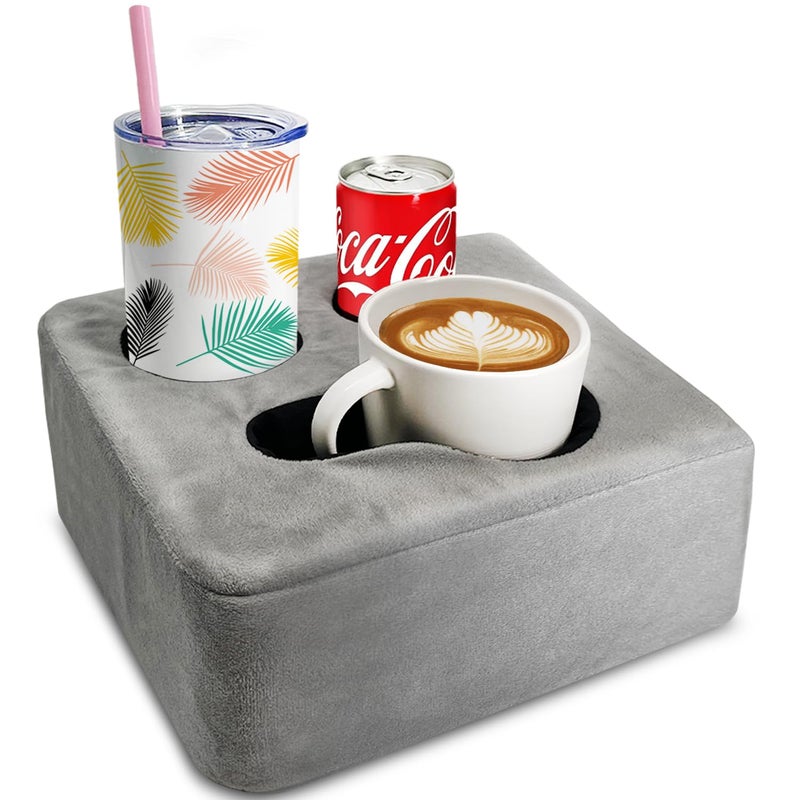 NISDOING Couch Cup Holder Pillow  Nisdoing Couch Cup Holder Tray! Keep Your Drinks Hand Side and KeepTemp  Prevent Spills and Use Anywhere. Cup Holder for Couch  Bed  Man Cave  Car  Park  Beach. Grey - Image 1